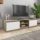vidaXL TV Cabinet White and Sonoma Oak 140x40x35.5 cm Chipboard