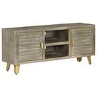 vidaXL TV Cabinet Solid Mango Wood Grey with Brass 110x30x48 cm