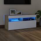 vidaXL TV Cabinet with LED Lights White and Sonoma Oak 90x35x40 cm