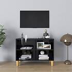 vidaXL TV Cabinet with Solid Wood Legs High Gloss Black 69.5x30x50 cm