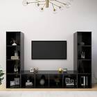 vidaXL TV Cabinets 3 pcs High Gloss Black 142.5x35x36.5 cm Chipboard