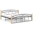 vidaXL Bed Frame Black Metal and Solid Oak Wood 180x200 cm