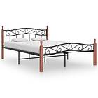 vidaXL Bed Frame Black Metal and Solid Oak Wood 160x200 cm