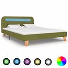 vidaXL Bed Frame with LED Green Fabric 135x190 cm