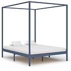 vidaXL Canopy Bed Frame Grey Solid Pine Wood 160x200 cm