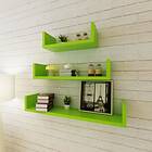 vidaXL 3 Green MDF U-shaped Floating Wall Display Shelves Book/DVD Storage