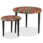 vidaXL Coffee Table Set 2 Pieces Chindi Weave Details Multicolour