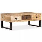 vidaXL Coffee Table with 3 Drawers Solid Mango Wood 90x50x35 cm