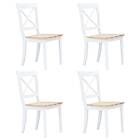 vidaXL Dining Chairs 4 pcs White and Light Wood Solid Rubber