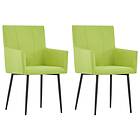 vidaXL Dining Chairs with Armrests 2 pcs Green Fabric