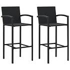 vidaXL Bar Stools 2 pcs Black Poly Rattan