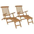 vidaXL Deck Chairs with Footrests 2 pcs Solid Teak Wood