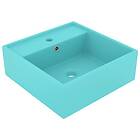 vidaXL Luxury Basin Overflow Square Matt Light Green 41x41 cm Ceramic