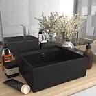 vidaXL Luxury Basin Overflow Square Matt Black 41x41 cm Ceramic