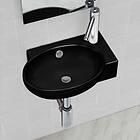 vidaXL Ceramic Bathroom Sink Basin Faucet/Overflow Hole Black Round (Black)