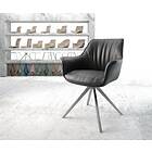 DELIFE Chaise-pivotante Keila-Flex avec accoudoir cuir véritable noir cadre croisé carré acier inoxydable