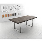 DELIFE Table-à-manger Edge 200x100 XL acacia platine acier inoxydable mince Live-Edge