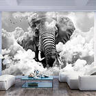 Artgeist Fototapet Elephant in the Clouds (Black (svart and White) och vitt) elefant i molnen (flera storlekar) 150x105