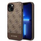 Guess iPhone 14 Skal Bottom Stripe Metal Logo Brun 4G