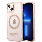 Guess iPhone 13 Skal Translucent MagSafe Gold Rosa Outline GUHMP13MHTCMP