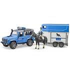 Bruder Land Rover Def. Police vehicle horse trailer,horse+policeman male 2588