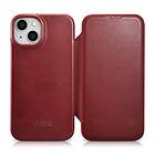 iCarer CE Oil Wax Premium Leather Folio Case iPhone 14 Plus Flip Magnetic MagSaf