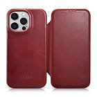 iCarer CE Oil Wax Premium Leather Folio Case iPhone 14 Pro Flip Magnetic MagSafe