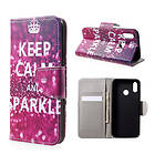 Lux-Case P20 Lite / Nova 3e mobilfodral i PU skyddar plånbok korthållare sedelförvaring stående läge Keep calm and sparkle Flerfärgad