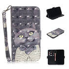 Lux-Case IPhone 9 mobilfodral syntetläder silikonmaterial stående plånbok tryckmönster Grå katt Silver/Grå