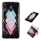 Lux-Case Marble Galaxy M20 skal Blå Diamant / Rosa Marmor Svart