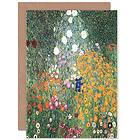 Gustav Wee Blue Coo Klimt Flower Garden 1907 Old Master Painting förseglat Greeting Card Plus Envelope Blank inuti blomma trädgård gammal mä