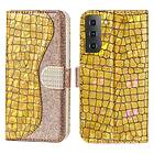 Skalo Samsung S22 Croco Glitter Plånboksfodral Guld