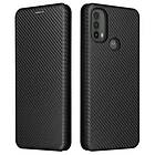 Skalo Moto E30 / E40 Carbon Fiber Plånboksfodral Svart