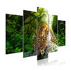 Arkiio Tavla Leopard Lying Green 5 delar (5 Parts) Wide 100x50 A3-N7918