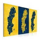 Arkiio Tavla Målad Karta Över Sverige Triptyk 120x80