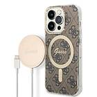 Guess Zestaw GUBPP14LH4EACSW Case+ Charger iPhone 14 Pro 6.1 brązowy/brown hard 