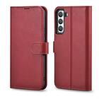 iCarer Haitang Leather Wallet Case Leather Case for Samsung Galaxy S22 Wallet Case Cover Red (AKSM04RD)