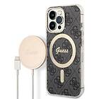 Guess Zestaw GUBPP13XH4EACSK Case+ Charger iPhone 13 Pro Max czarny/black hard case 4G Print MagSafe