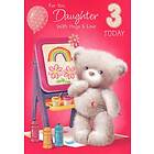 Bear Daughter Age 3 Cut Giltter Nice Verse 3rd Birthday Greeting card Large