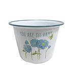 Blue 2L Shabby Chic Floral Print Enamel Plant Pot with Quote 'You Are My Happy'
