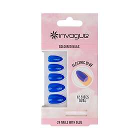Invogue Electric Blue Oval Coloured Nails 24 pcs