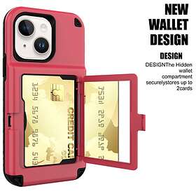 Plus iPhone 14 Skal Korthållare Mirror Kickstand Röd
