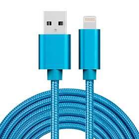 Kabel USB Lightning kontakt för iPhone & iPad Blå/Nylon. 3m