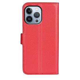 Flip Litchi iPhone 14 Pro Plånboksfodral Röd