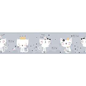 A.S. Creation Självhäftande border Meow CGrå Vit Svart 403742