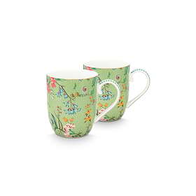 Pip Studio Set Of 2 Mugs Large Jolie Flowers 350 Ml Blue