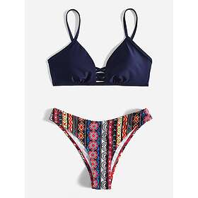 SHEIN Bikini Set Boho Cheeky Multifärgad Lappverk V Hals Skära Ut