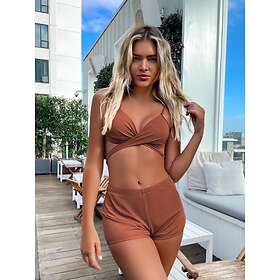 SHEIN Slätt Sportig Bikini Set Shorts Kaffebrun