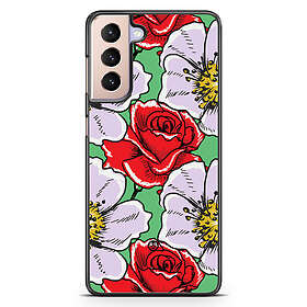 Bjornberry Samsung Galaxy S21 Skal - Rött & Vitt Blomster