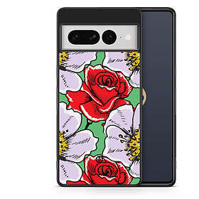 Bjornberry Google Pixel 7 Pro Skal - Rött & Vitt Blomster